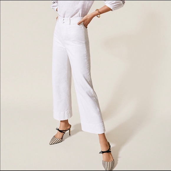 Ann Taylor Denim - ANN TAYLOR PETITE Sculpting Pocket High Rise White Wide Leg Cropped Jeans Sz 4P